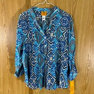 NWT Blue/ Tan Batik Button Down Shirt